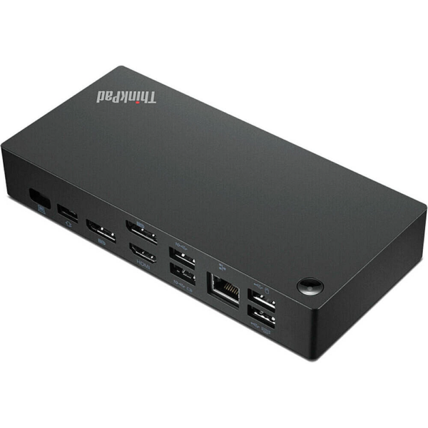 lenovo-thinkpad-universal-usb-c-dock-black1 Lenovo ThinkPad Universal USB Type-C Dock, 40AY0090US, 3 USB 3.1 Gen 2 Type-A Ports, 2 USB 2.0 Type-A Ports, USB 3.1 Gen 2 Type-C Port, HDMI, 2 DisplayPort Ouptuts, One 4K Monitor at 60 Hz, Black