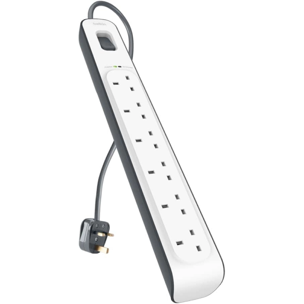 Belkin 6-Way Surge Protector, 3m Heavy Duty Extension Lead - 6 Plug Sockets, 3680 Joule Protection - White