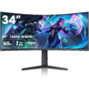 KOORUI 34E6UC 34-Inch Ultrawide Curved Gaming Monitor – 165Hz/144Hz, WQHD 3440x1440, 1000R Curvature, HDR400, DCI-P3 90%, FreeSync Premium, Borderless Design, Eye Care