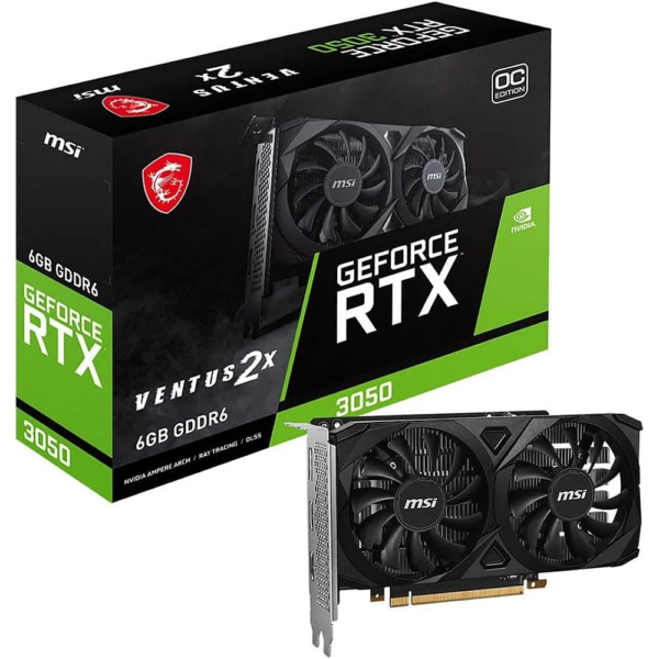 MSI GeForce RTX 3050 VENTUS 2X 6G OC – NVIDIA 6GB GDDR6, PCIe 4.0, Dual Fan Cooling, 0dB Technology, 1080p Gaming GPU