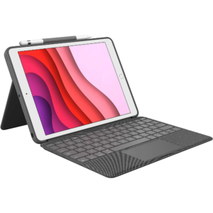 Logitech Combo Touch Keyboard iPad Air Case (7th, 8th, 9th Gen – A2197/A2200/A2198), UK QWERTY Layout, Detachable Backlit Keyboard with Trackpad, Smart Connector – Grey