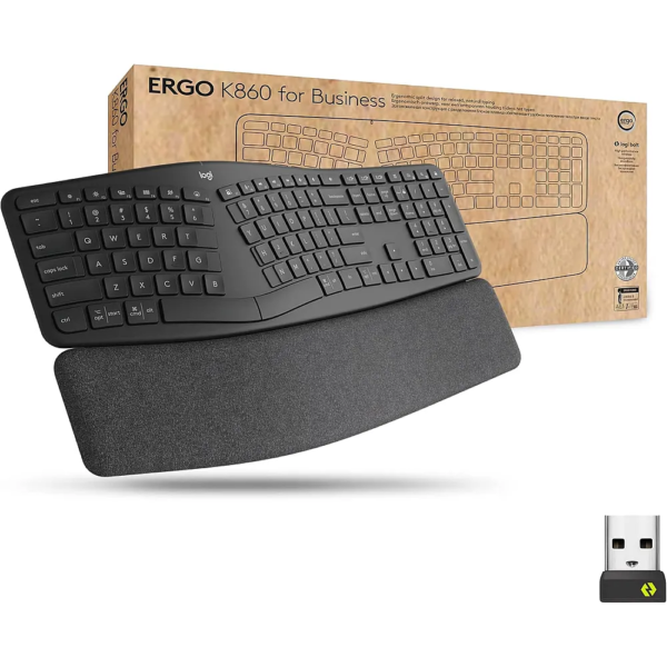 logitech-ergo-k860-wireless-keyboard Logitech Ergo K860 Wireless Keyboard – Ergonomic Split Design, Logi Bolt Security, Multi-OS Bluetooth, Certified Comfort for Home/Office – Graphite
