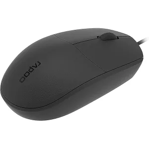 Rapoo N200 Wired Optical USB Mouse, 1600 DPI Sensor, 3 Buttons, Ambidextrous Design, Non-Slip Scroll Wheel – Black